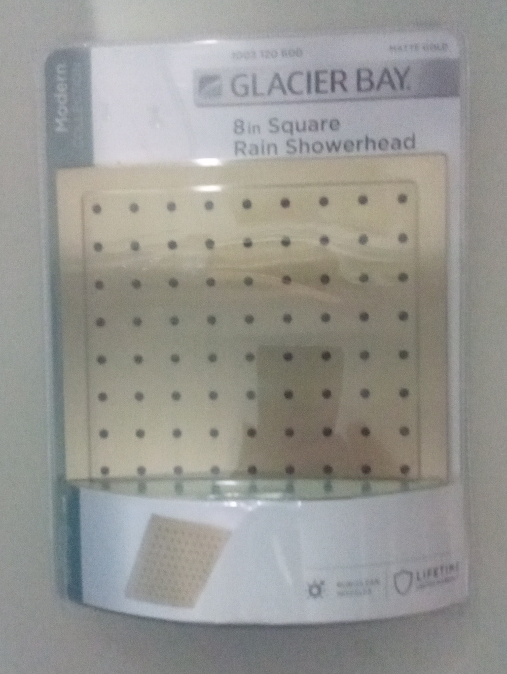 Glacier Bay 8in Square Rain Showerhead in Matte Gold NWT $59.98